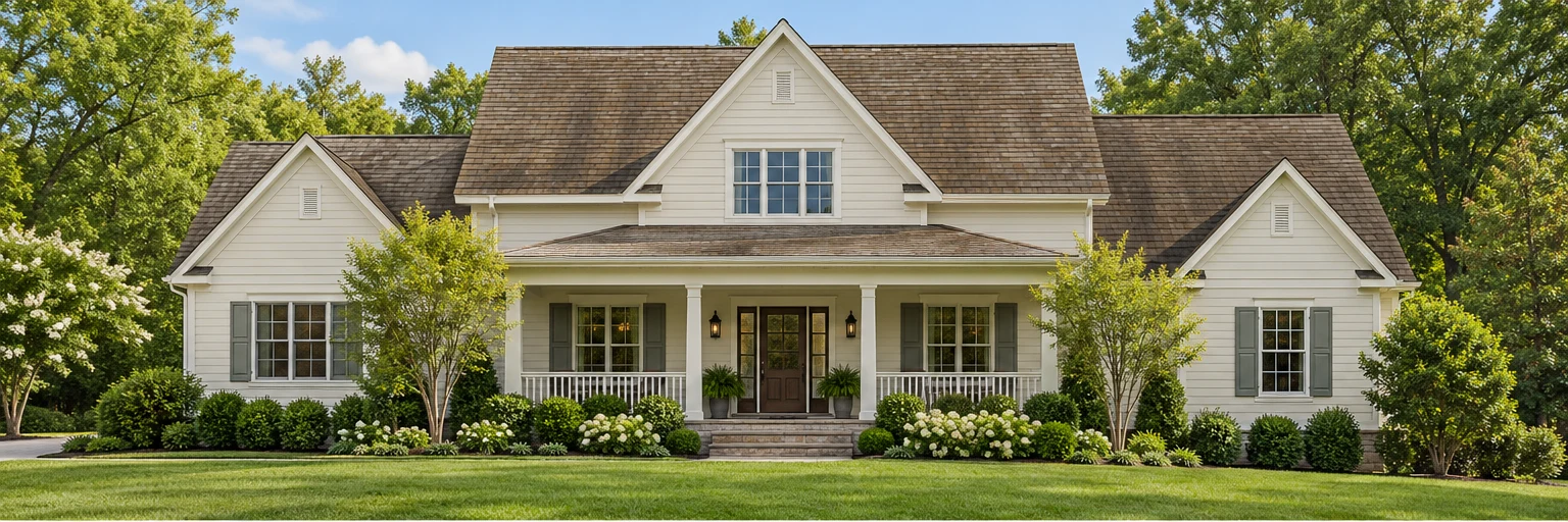 The same illustrative house with aged brown shingles